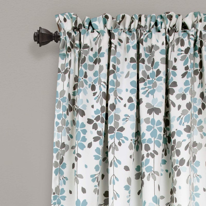 Lush Decor Weeping Flower Light Filtering Window Curtain Panels, Pair, 52"W x 95"L + 2" Header, Blue & Gray - Charming Modern Floral Curtains for Living Room, Dining Room, & Bedroom - Image 2